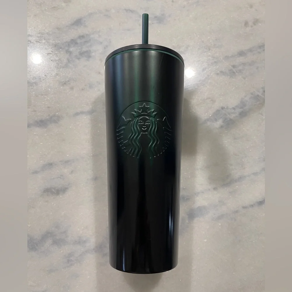 Starbucks Matte Black ombre Green 24oz Tumbler Cup w Straw